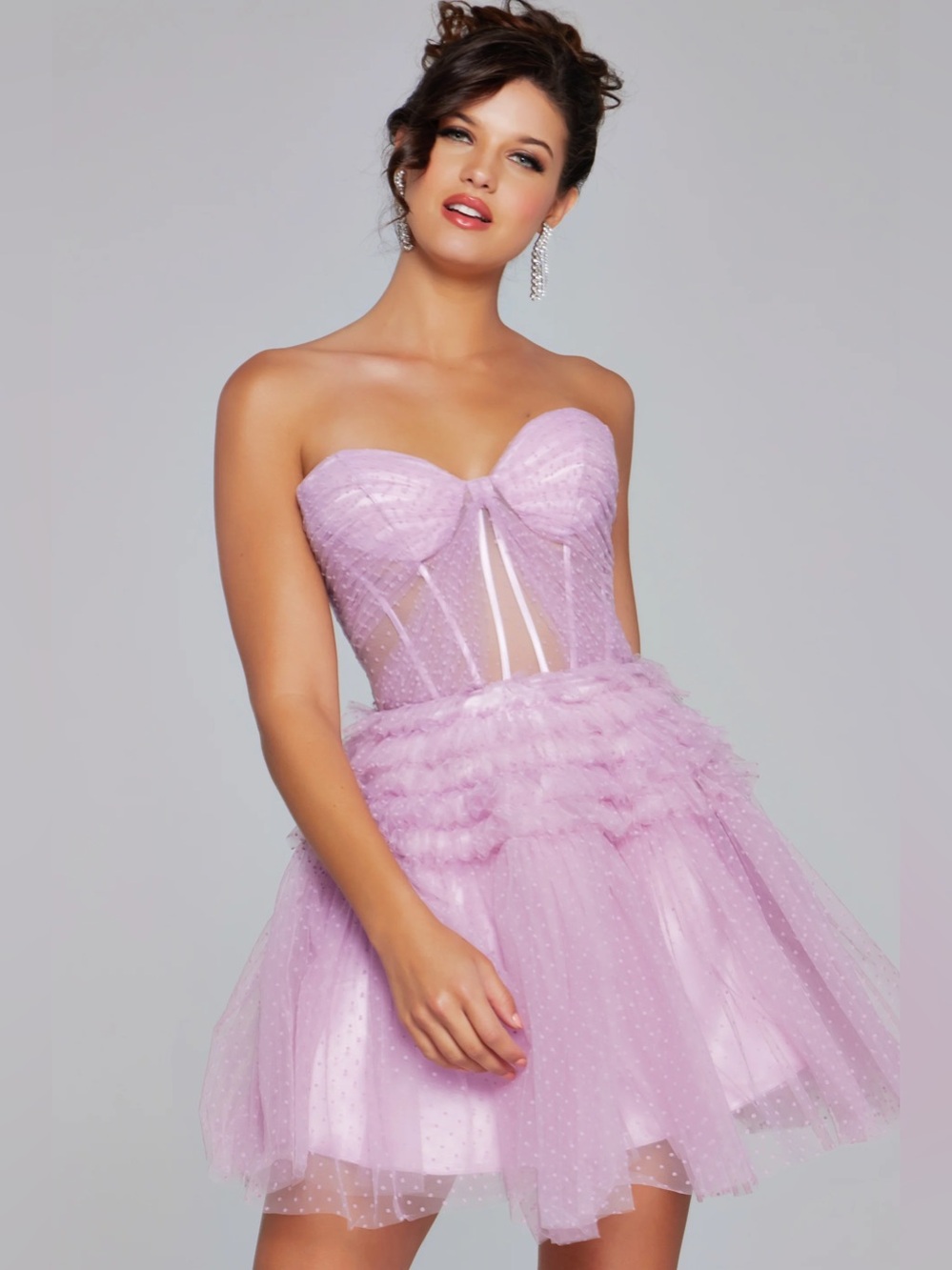 JOVANI  Lilac Ruched Sweetheart Neckline Short Dress $649 NWT